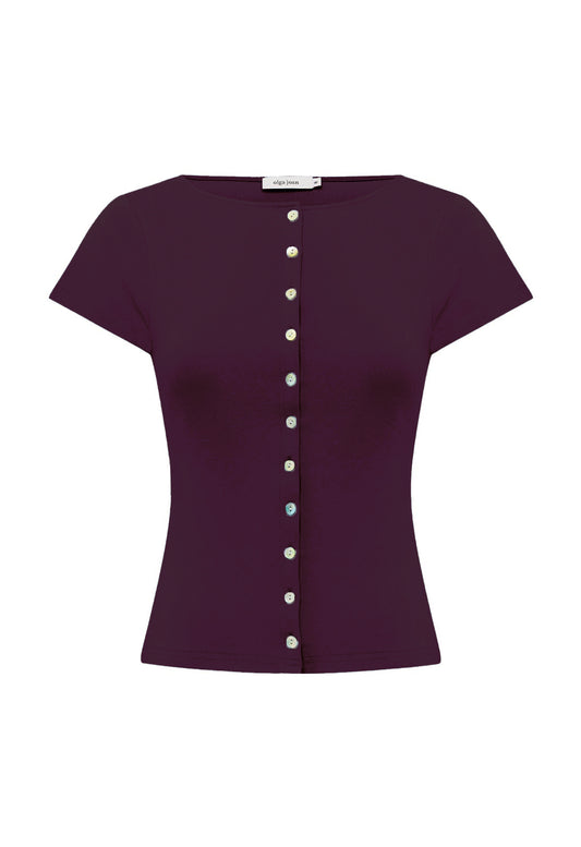 Button-Through Tee Aubergine
