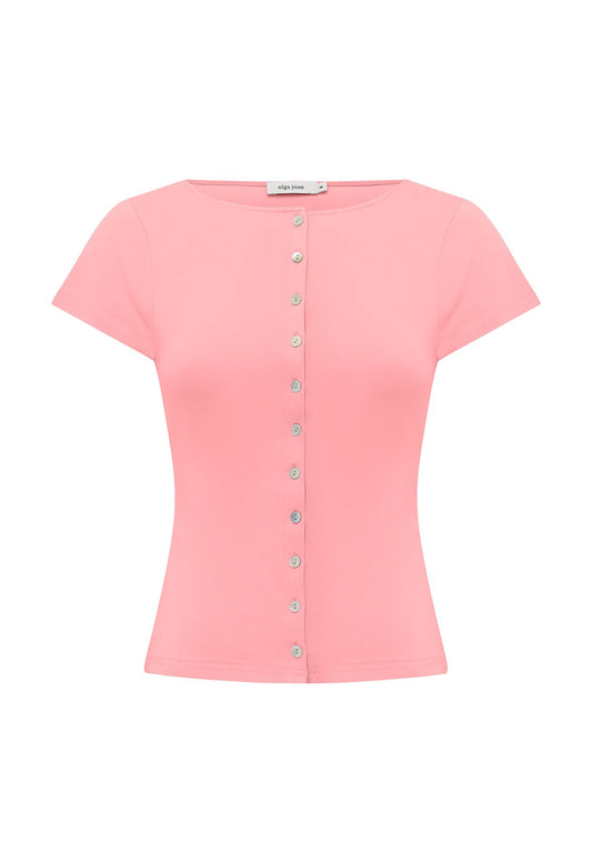 Button-Through Tee Rosa