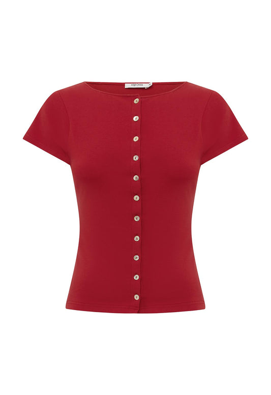 Button-Through Tee Rossa