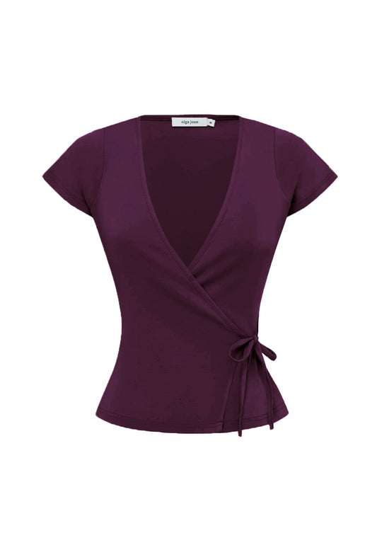 Cap-Sleeve Wrap Top Aubergine