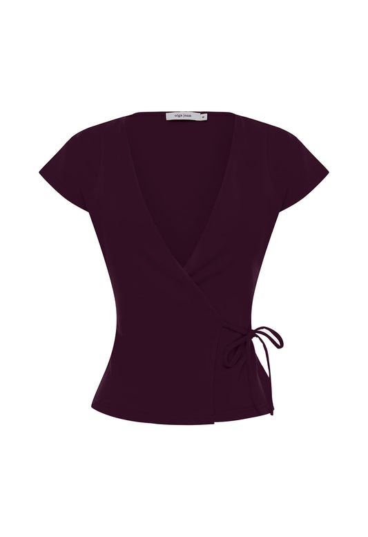 Cap-Sleeve Wrap Top Aubergine