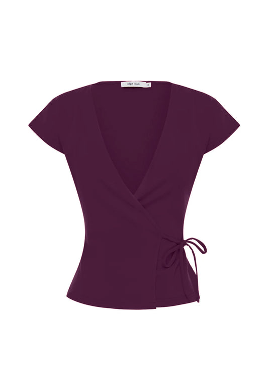 Cap-Sleeve Wrap Top Aubergine