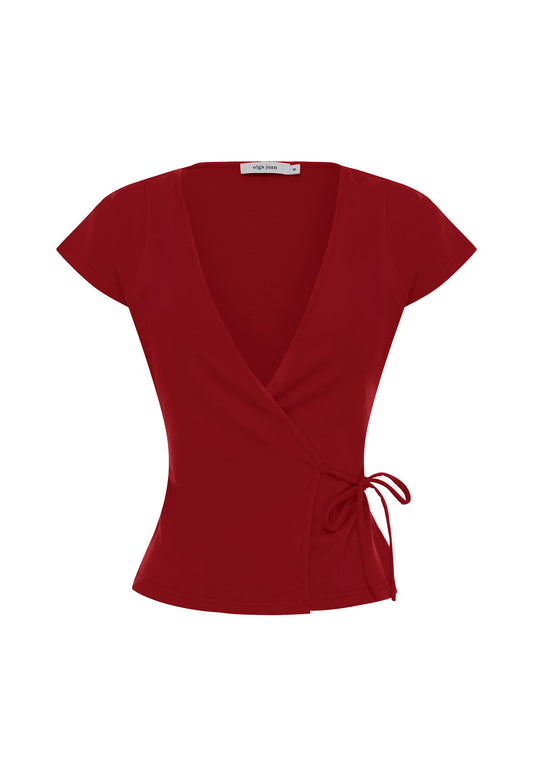 Cap-Sleeve Wrap Top Vino Rosso