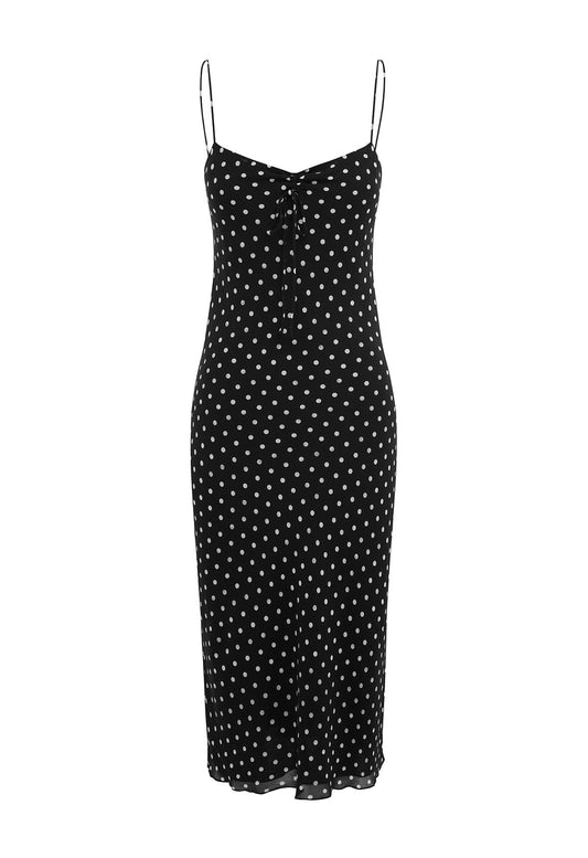 Cinched Bust Slip Dress Pois Nera