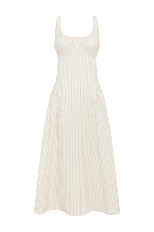 Drop Waist Midi Dress Crema Stripe