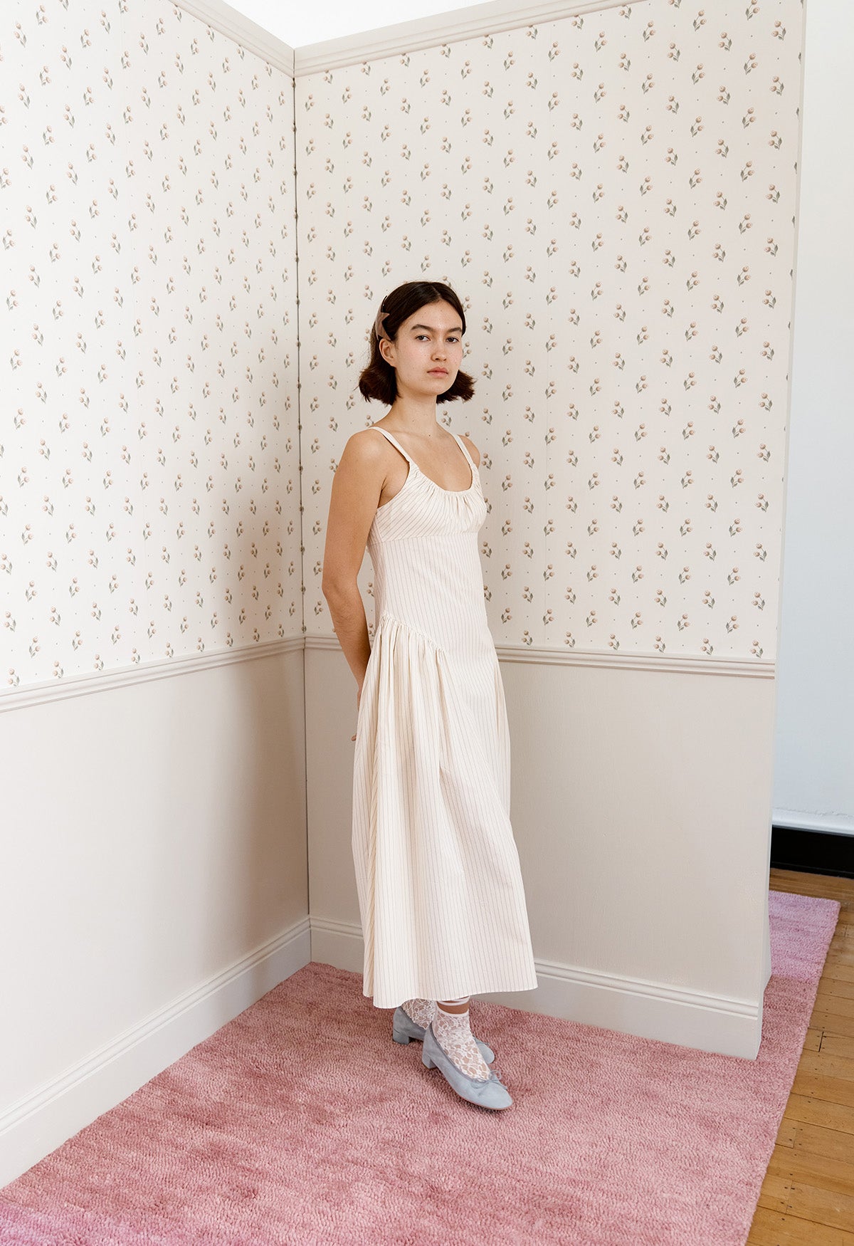 Drop Waist Midi Dress Crema Stripe