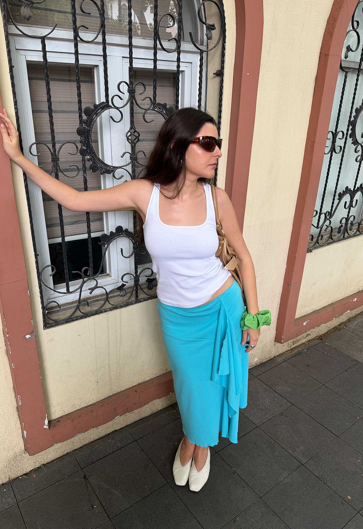 Flounce Front Skirt Acqua