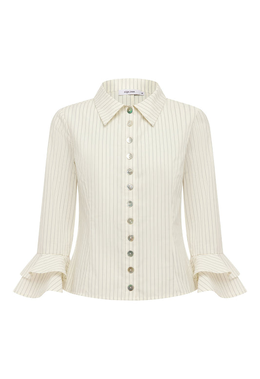 Frill Sleeve Shirt Crema Stripe