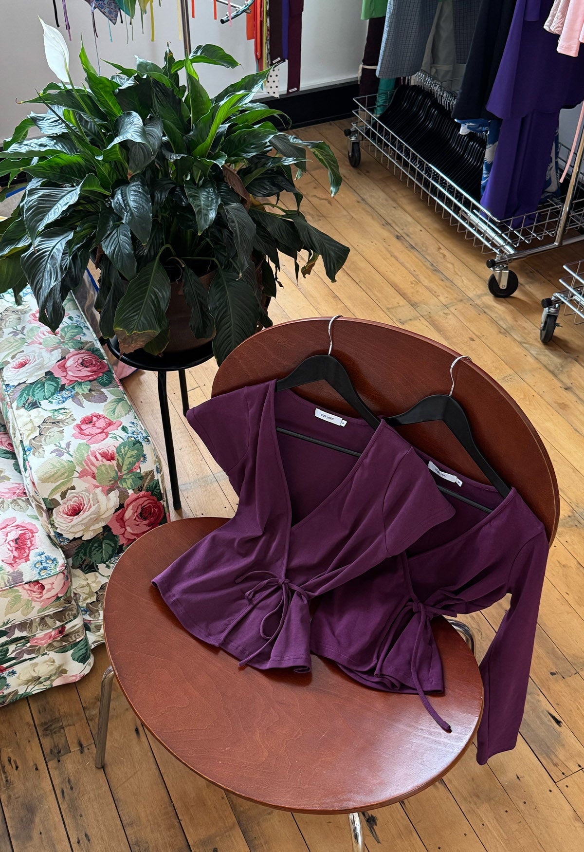 Cap-Sleeve Wrap Top Aubergine