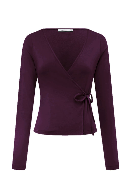 Long Sleeve Wrap Top Aubergine