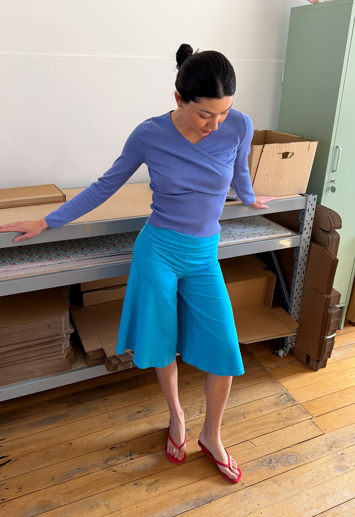 Mock Wrap Knit Top Cerulean