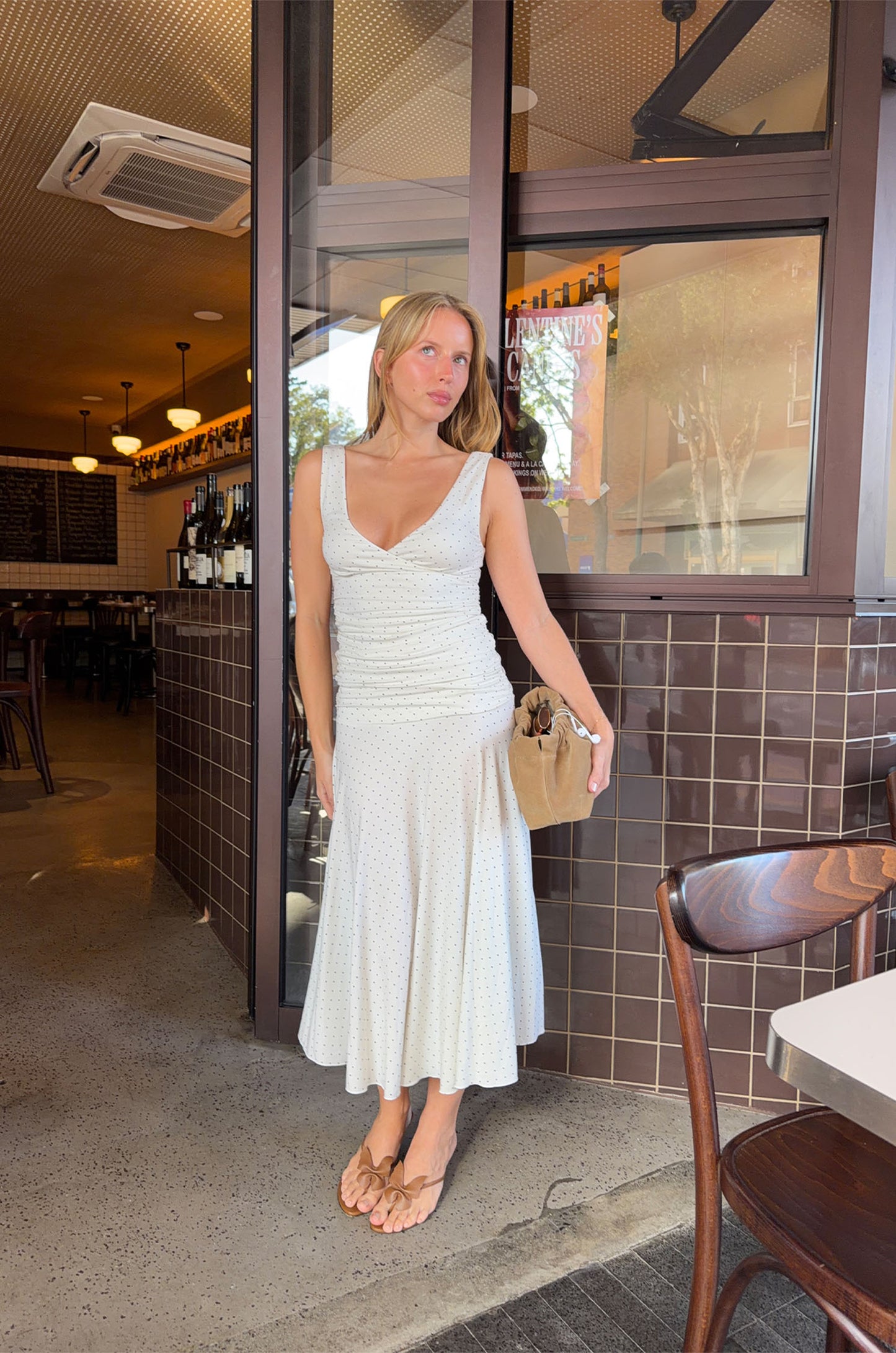 Ruched Plunge Jersey Dress Pois Bianca