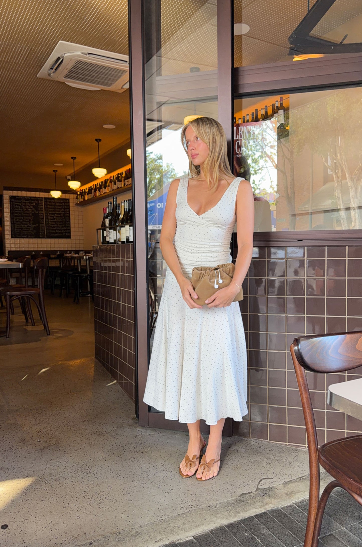 Ruched Plunge Jersey Dress Pois Bianca