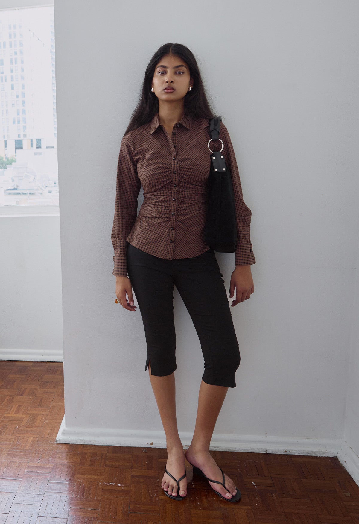 Ruched Front Shirt Ciocco Check