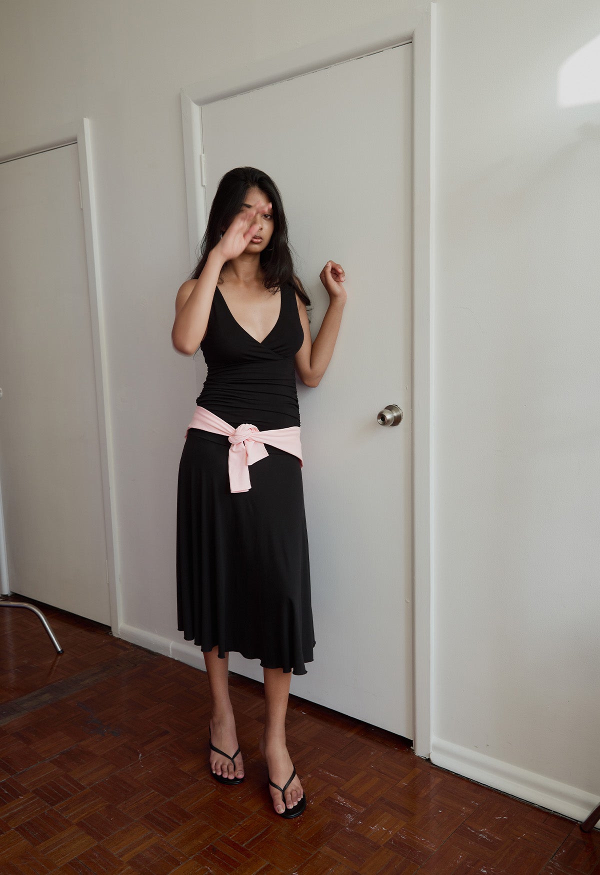 Ruched Plunge Jersey Dress Nera