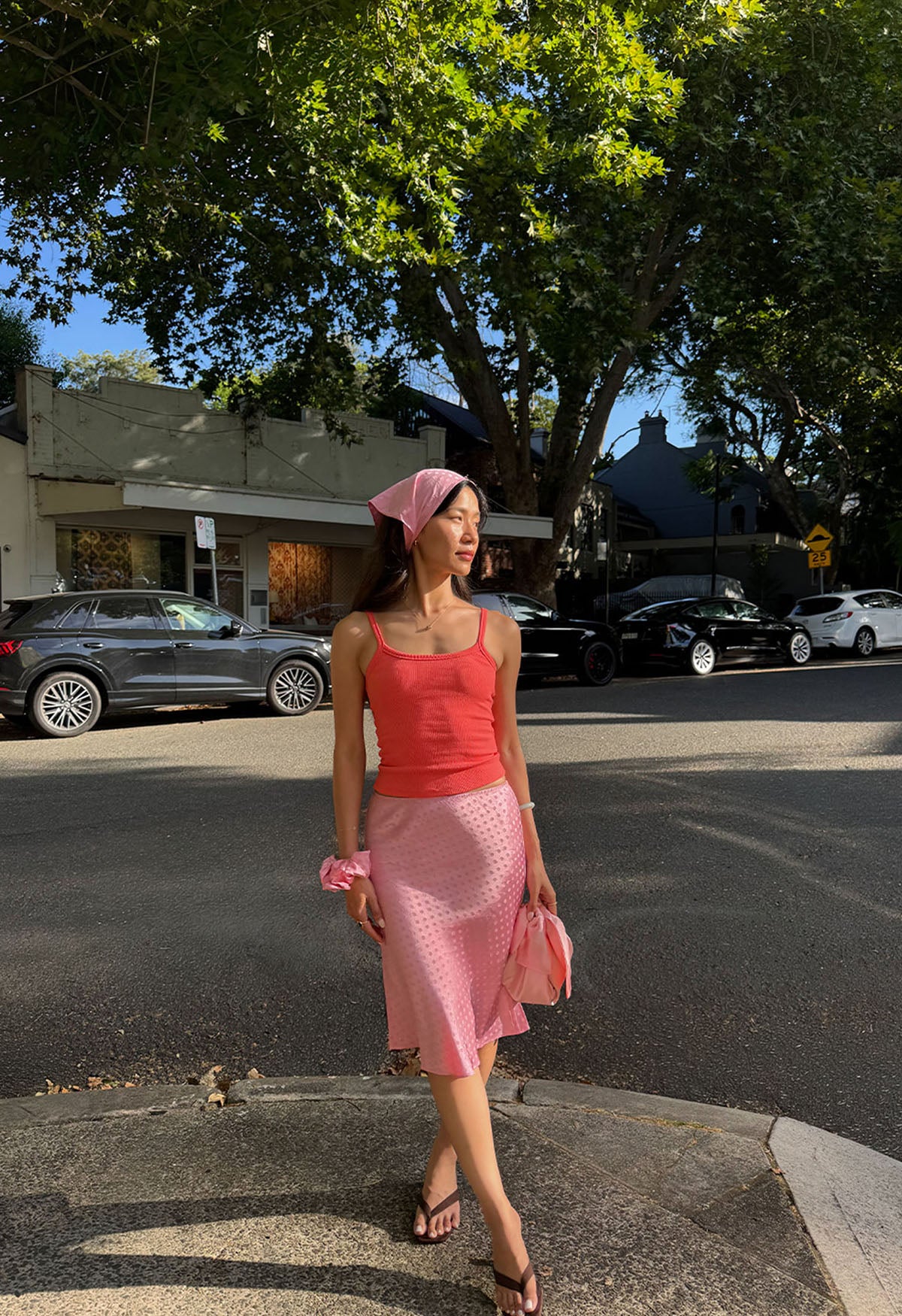 Bias Knee Skirt Jacquard Rosa