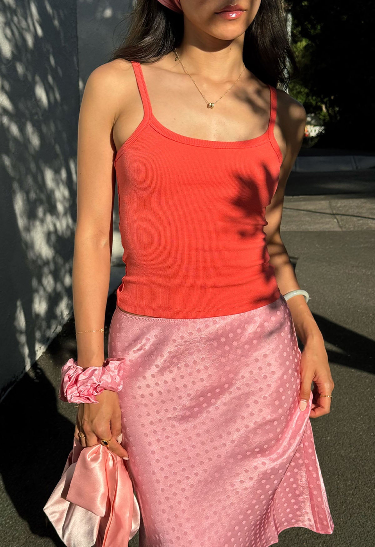 Bias Knee Skirt Jacquard Rosa