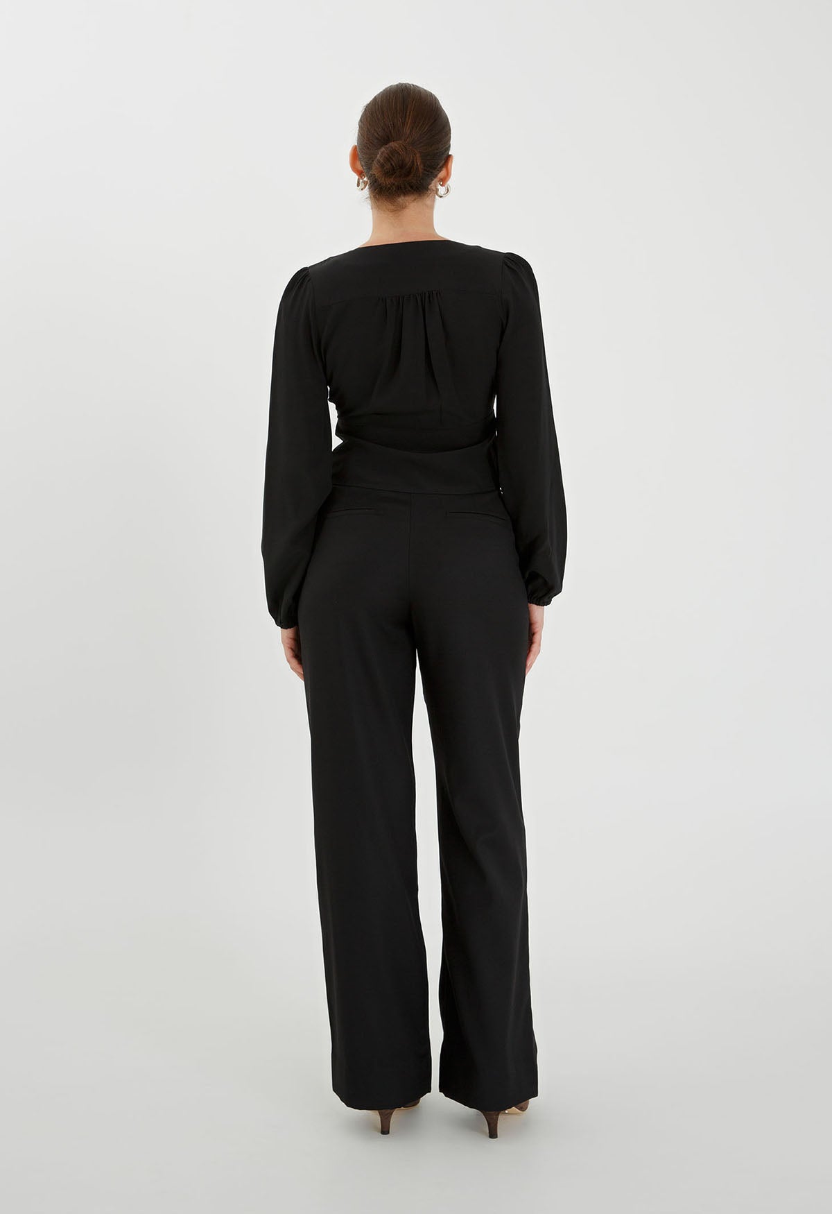 Button-Through Long Sleeve Blouse Nera