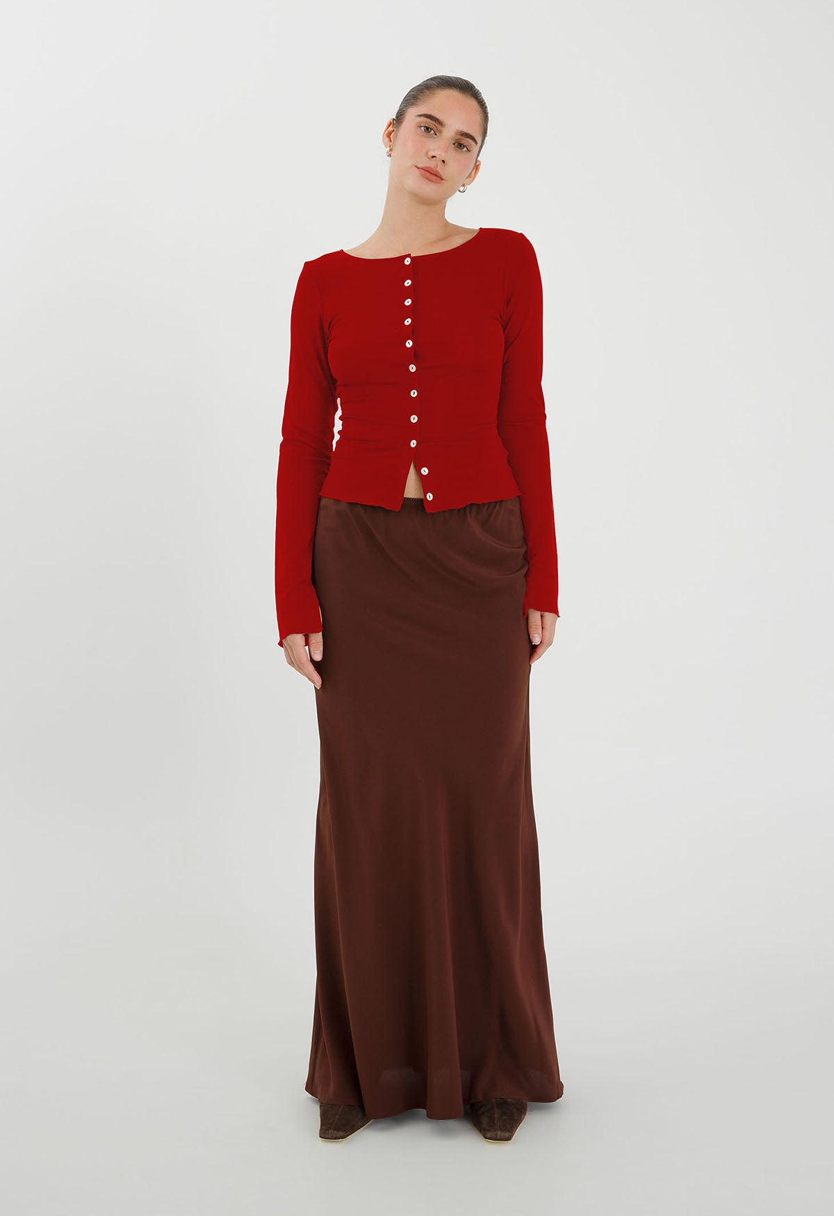 Button-Through Long Sleeve Top Rossa
