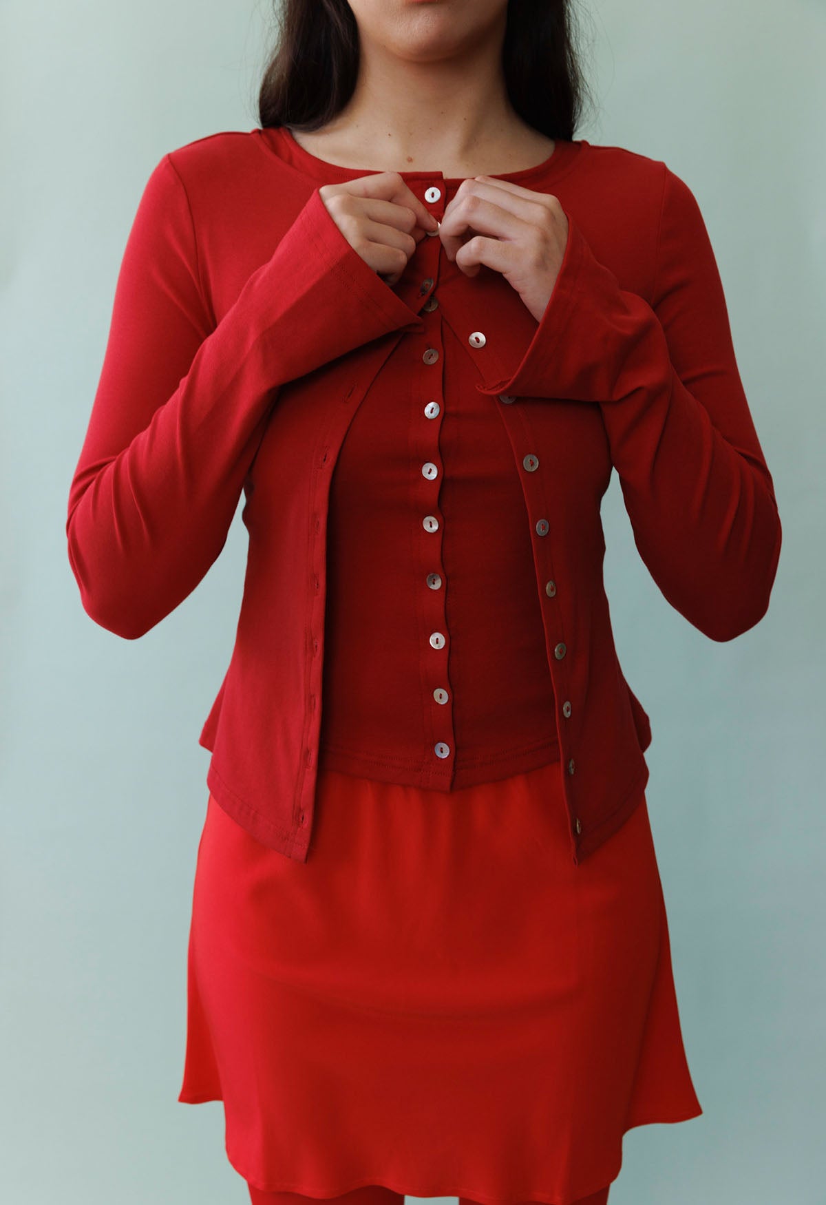 Button-Through Long Sleeve Top Rossa