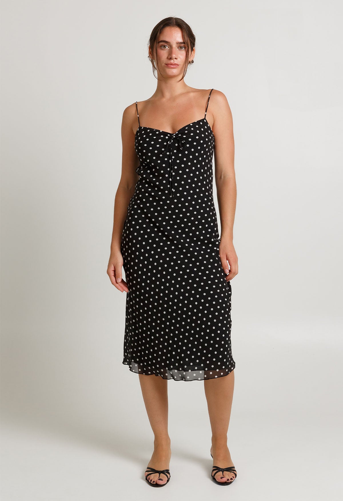 Cinched Bust Slip Dress Pois Nera