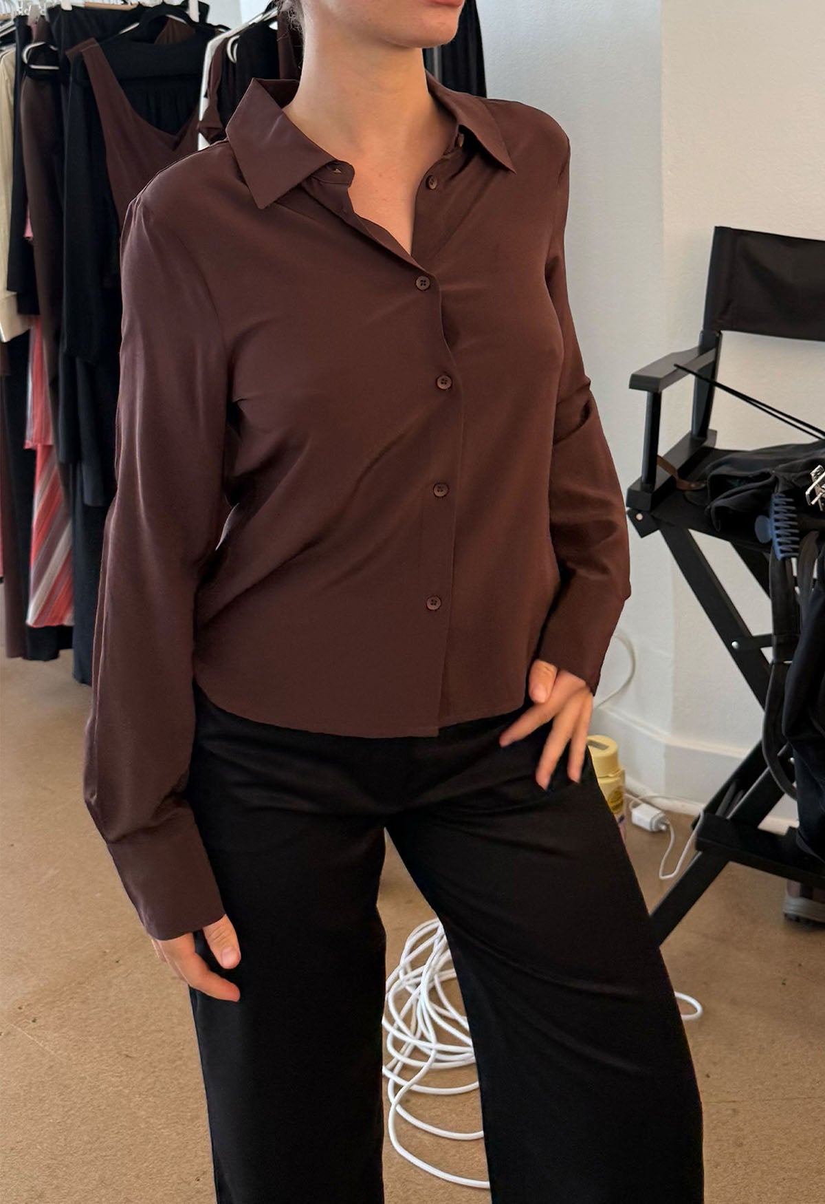 Classic Long Sleeve Silk Shirt Ciocco