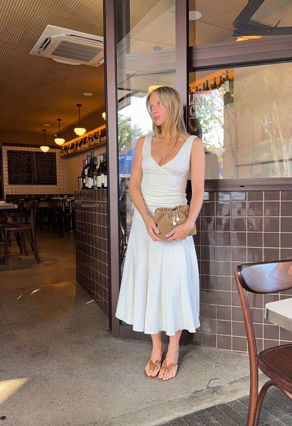 Ruched Plunge Jersey Dress Pois Bianca