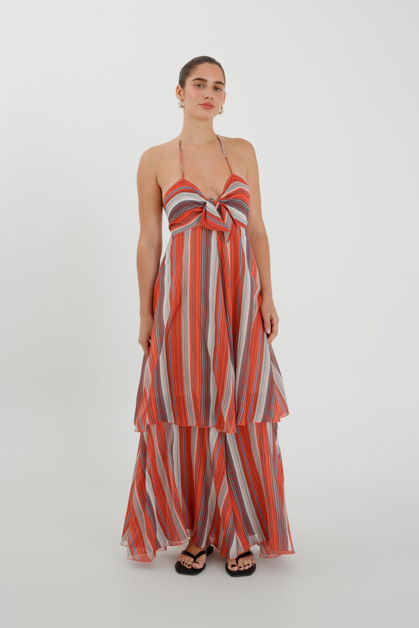 Tie Front Tiered Dress Corallo