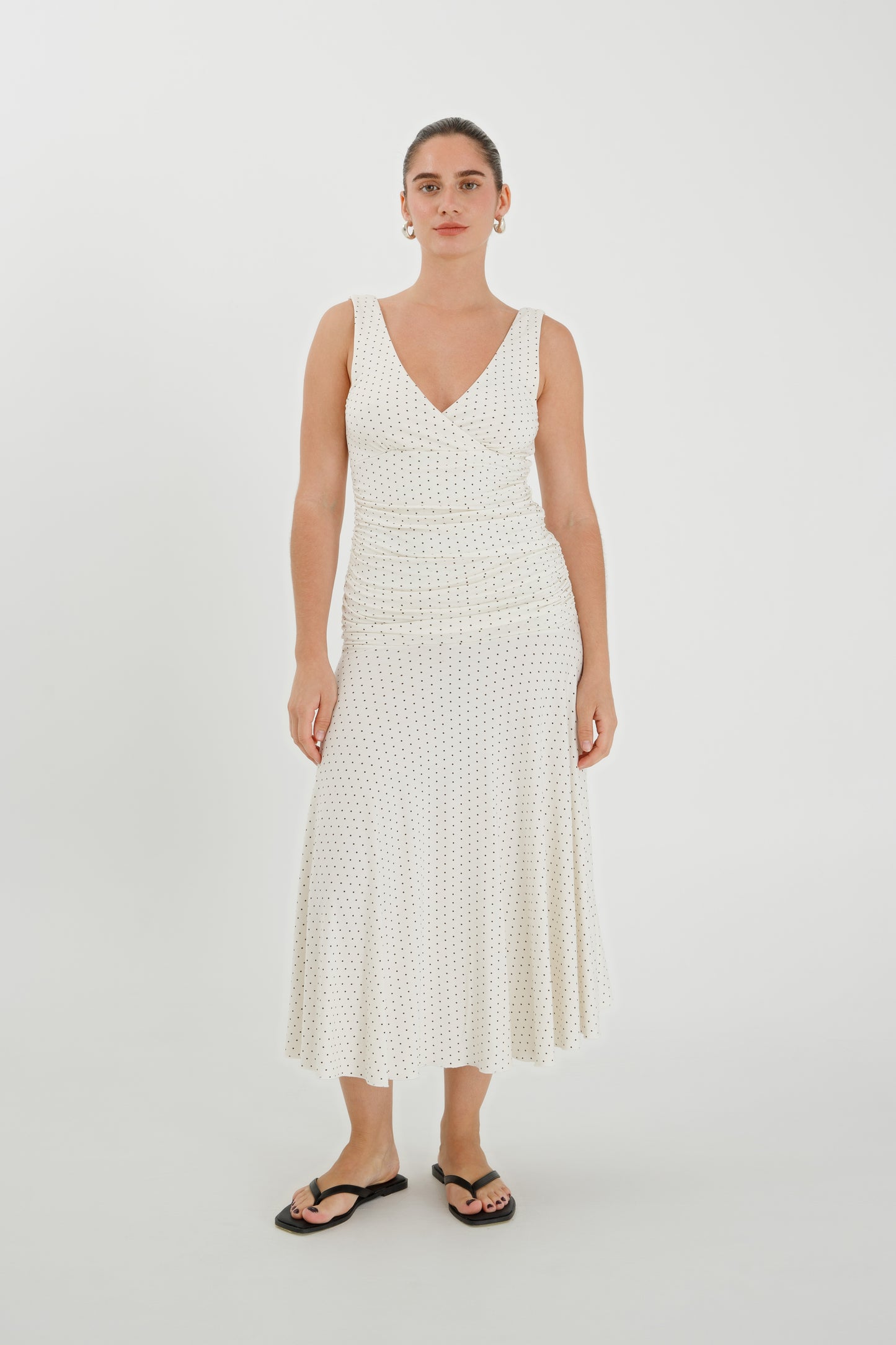 Ruched Plunge Jersey Dress Pois Bianca