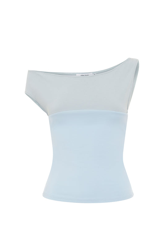 Asym Bardot Top Cielo