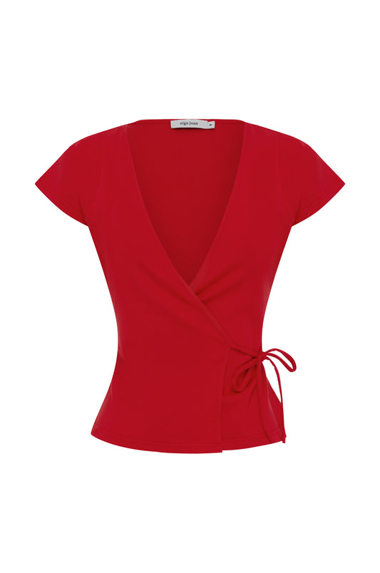 Cap-Sleeve Wrap Top Pomodoro