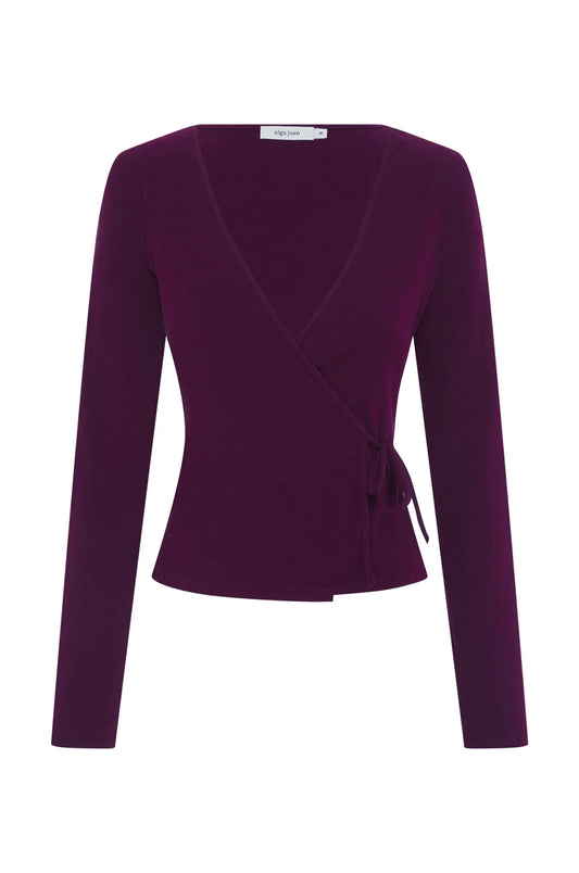 Long Sleeve Wrap Top Aubergine