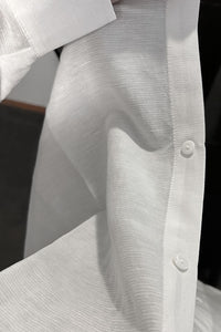Classic Long Sleeve Silk Hemp Shirt Gessato Bianca