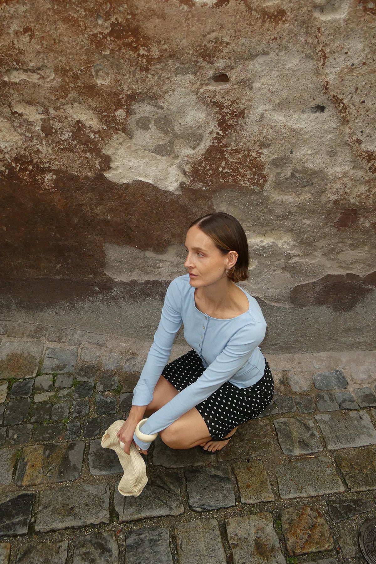 Bias Knee Skirt Pois Nera