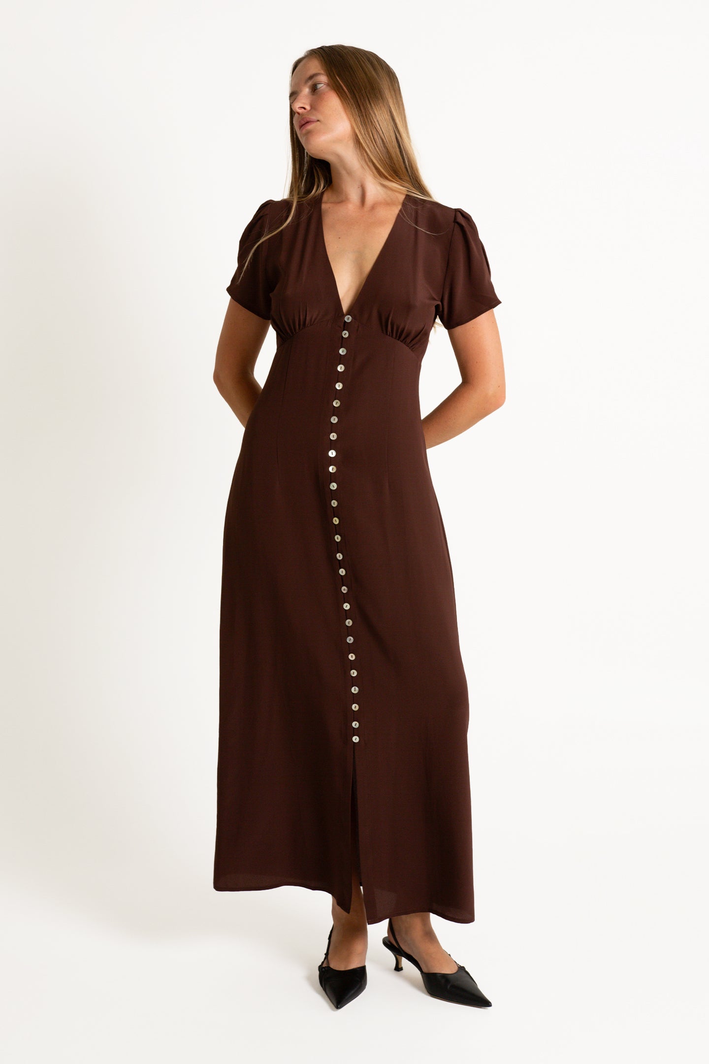 Button-Through Cap-Sleeve Dress Ciocco