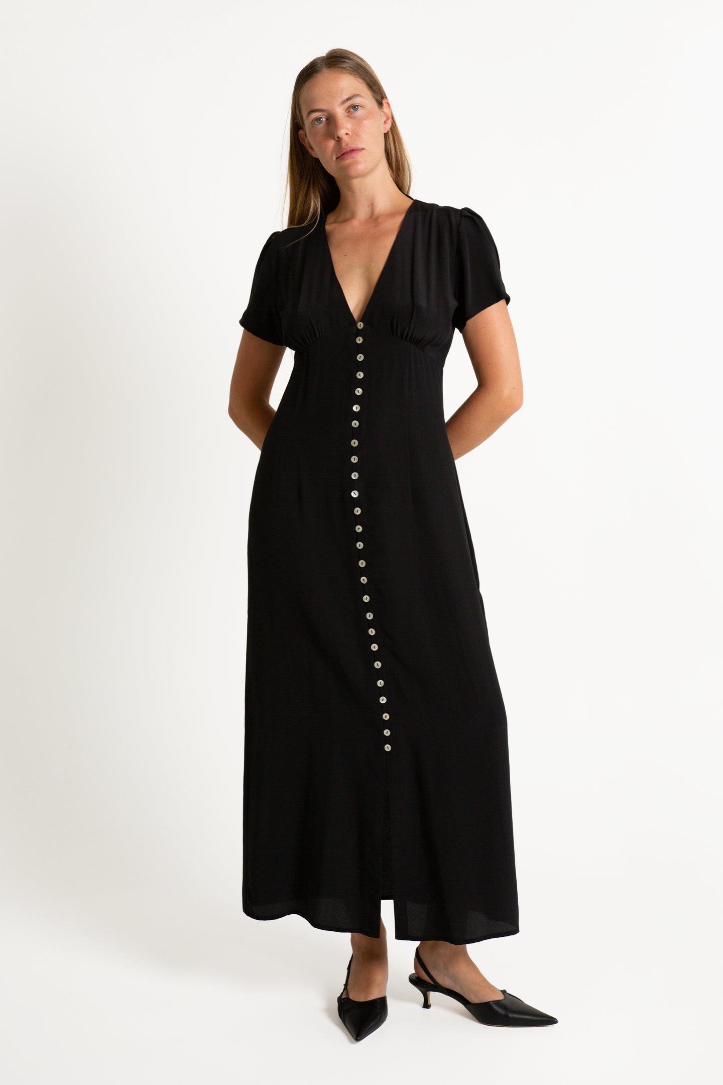 Button-Through Cap-Sleeve Dress Nera