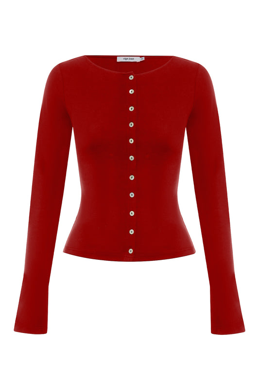 Button-Through Long Sleeve Top Rossa