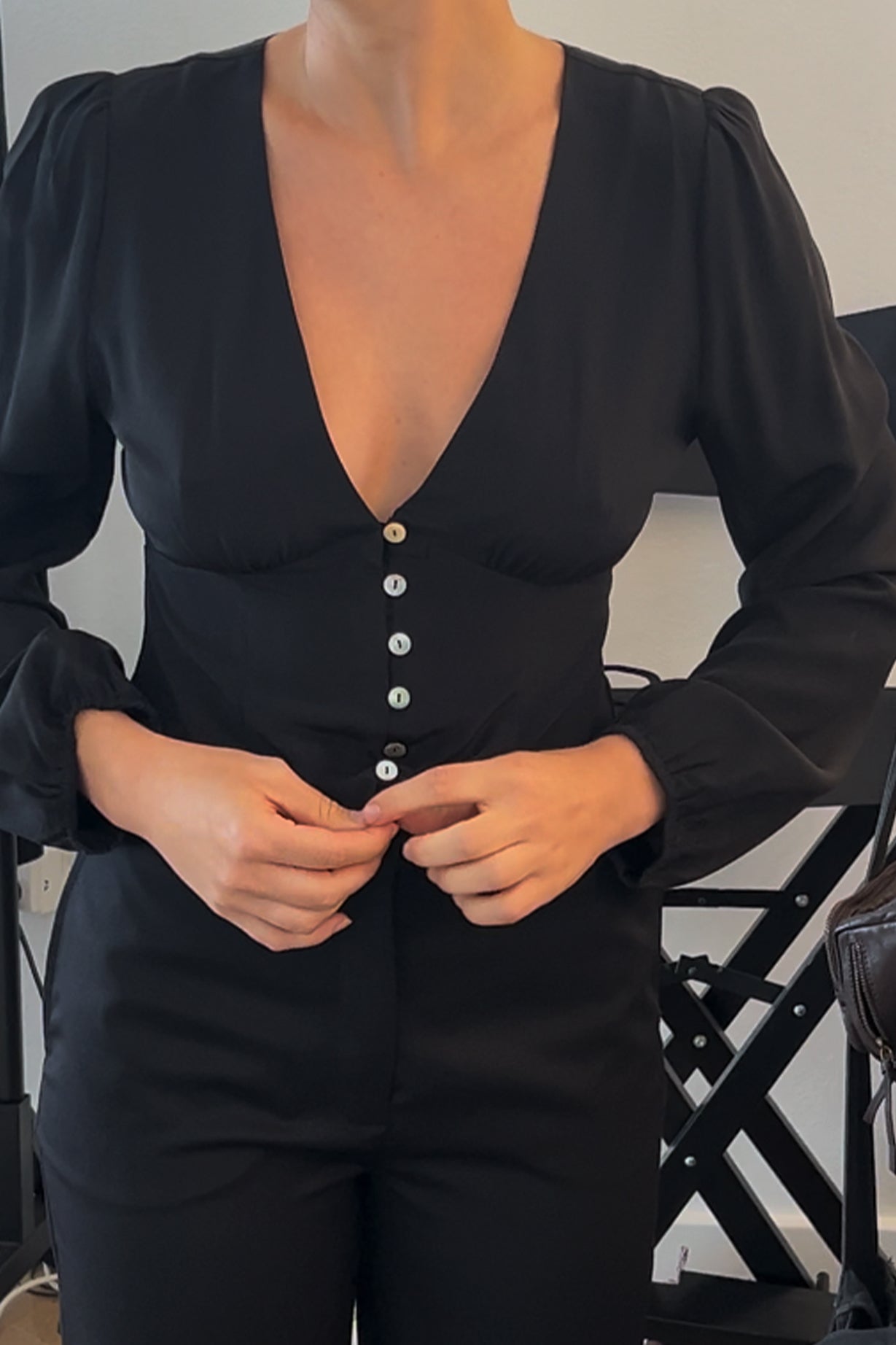 Button-Through Long Sleeve Blouse Nera