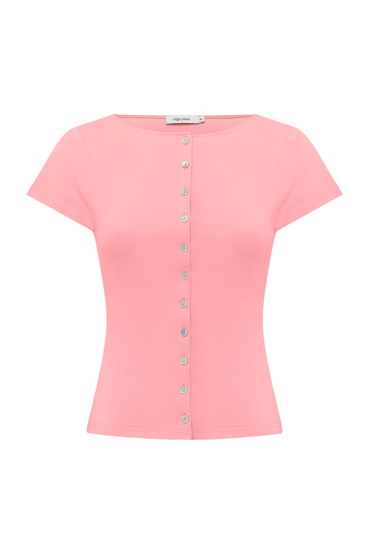Button-Through Tee Rosa