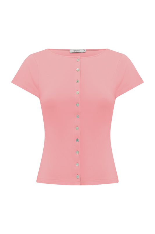 Button-Through Tee Rosa