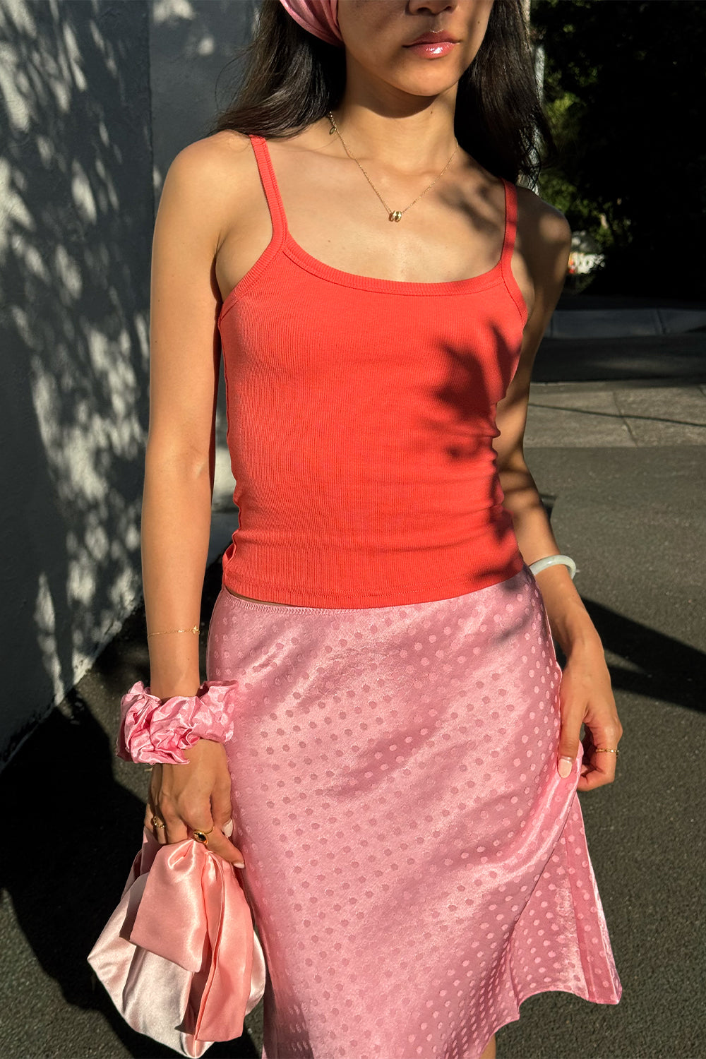 Bias Knee Skirt Jacquard Rosa