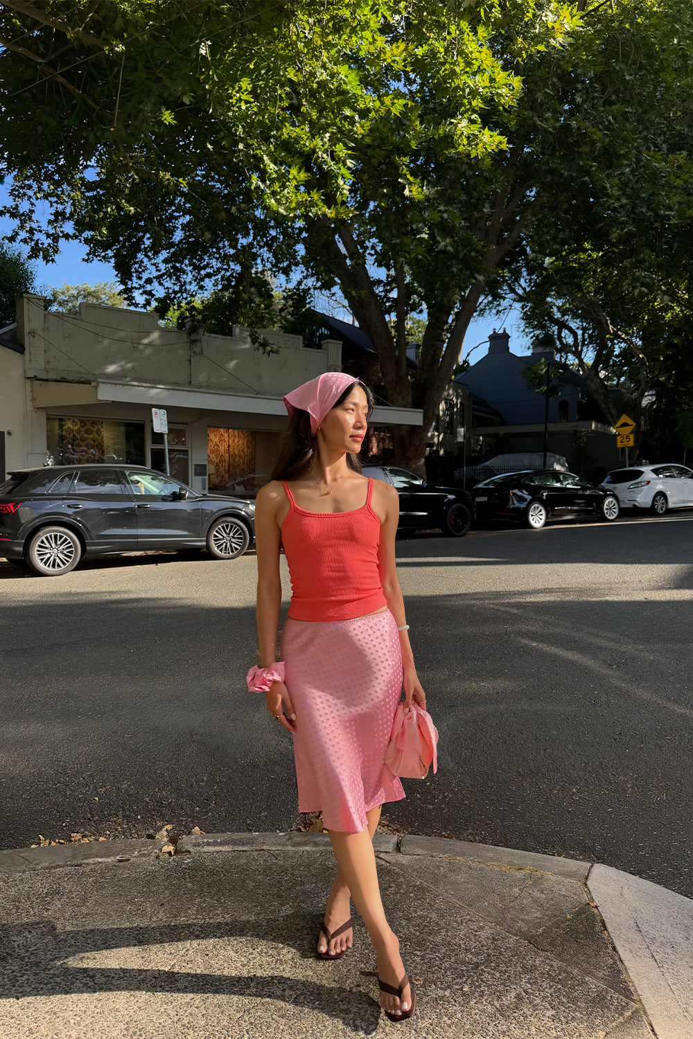 Bias Knee Skirt Jacquard Rosa