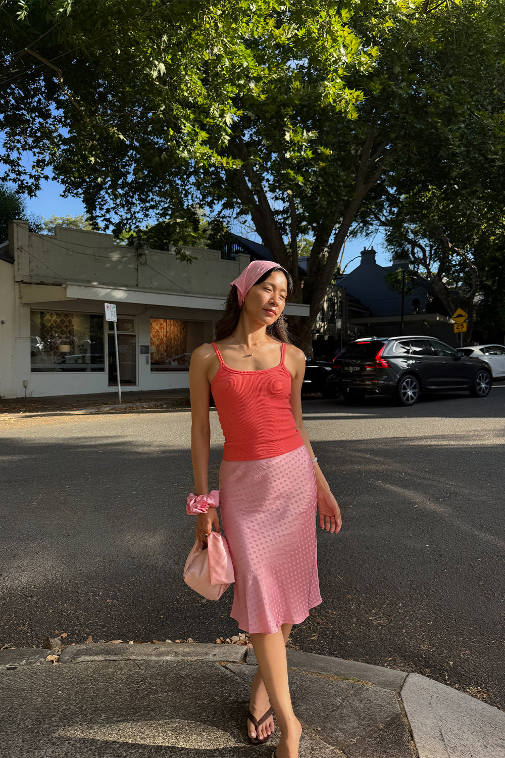 Bias Knee Skirt Jacquard Rosa