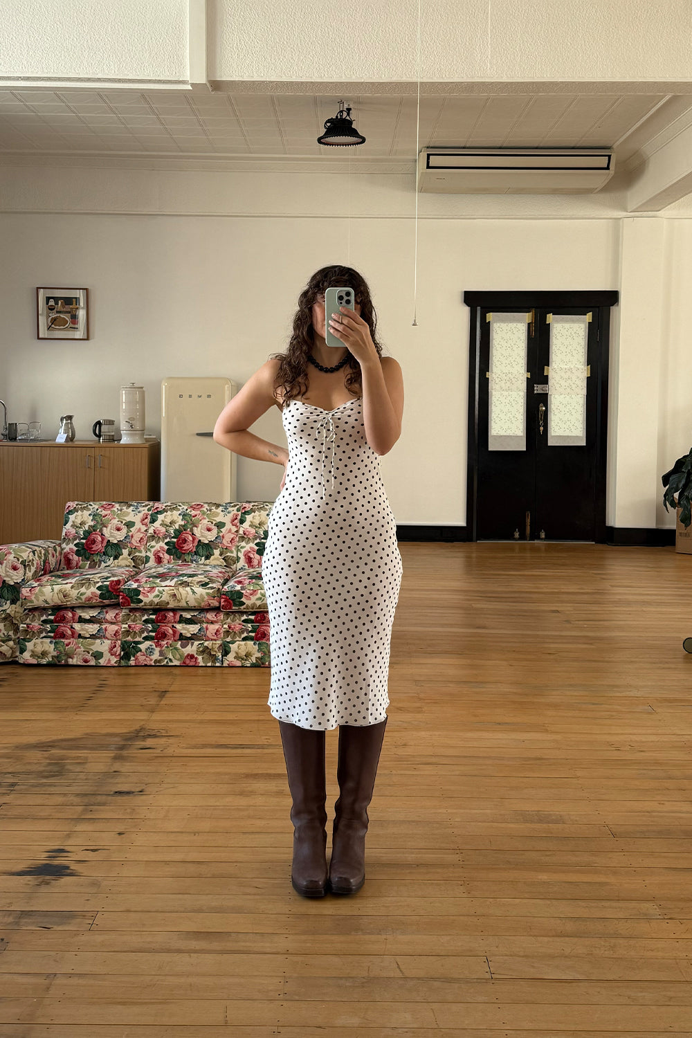 Cinched Bust Slip Dress Pois Bianca