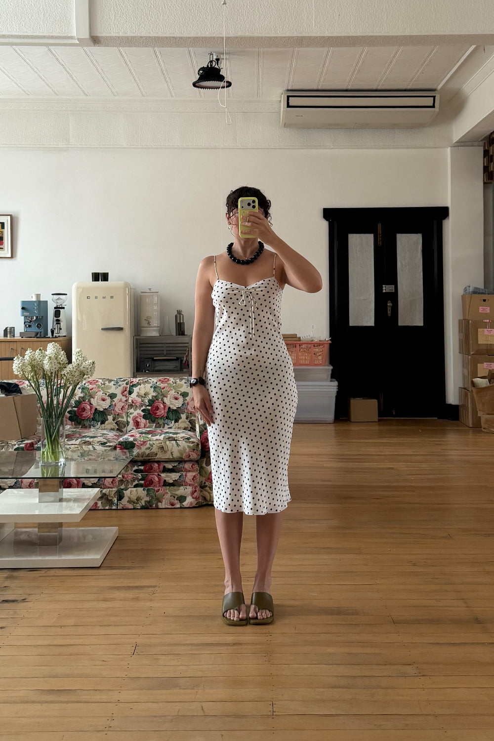 Cinched Bust Slip Dress Pois Bianca