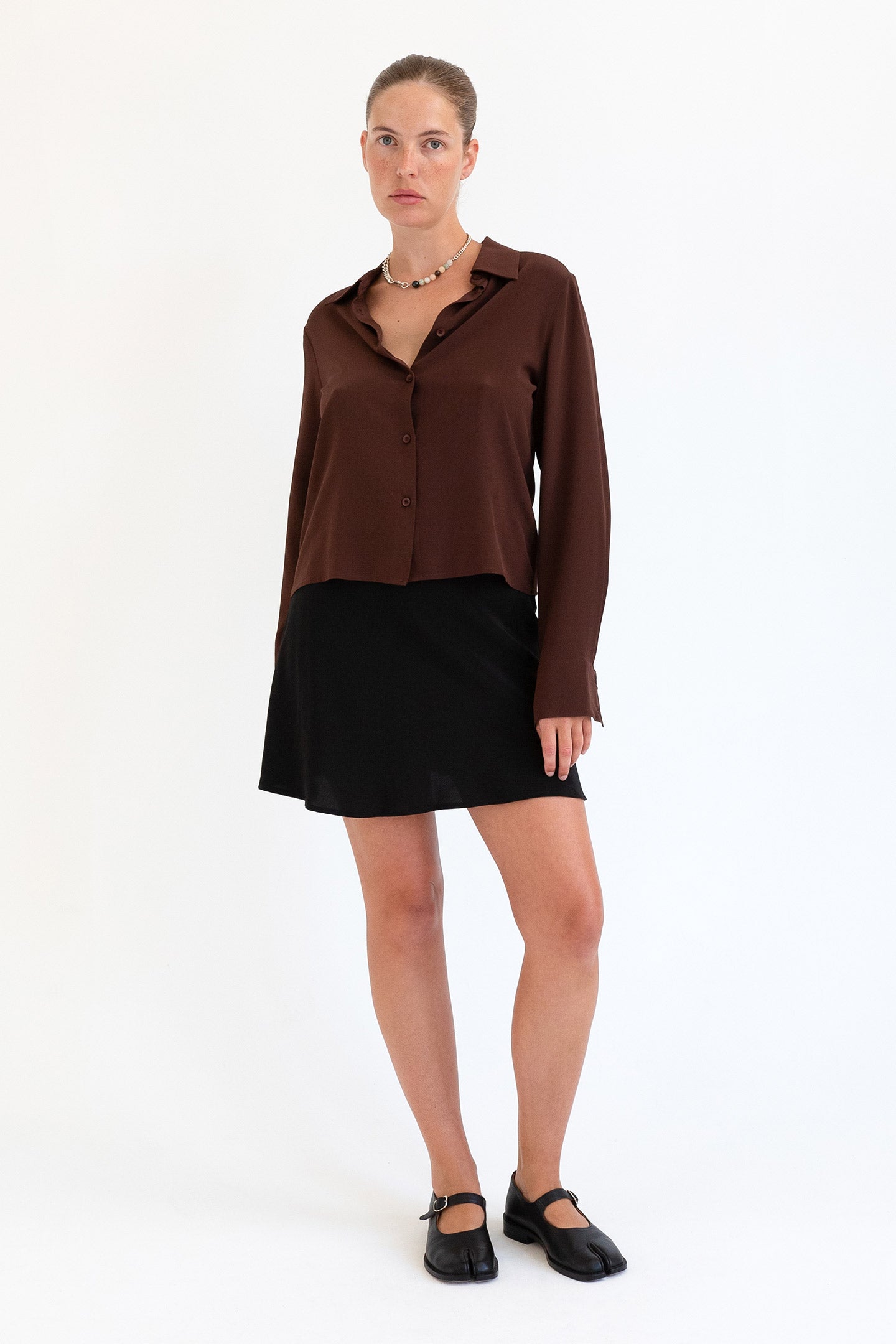 Classic Long Sleeve Silk Shirt Ciocco