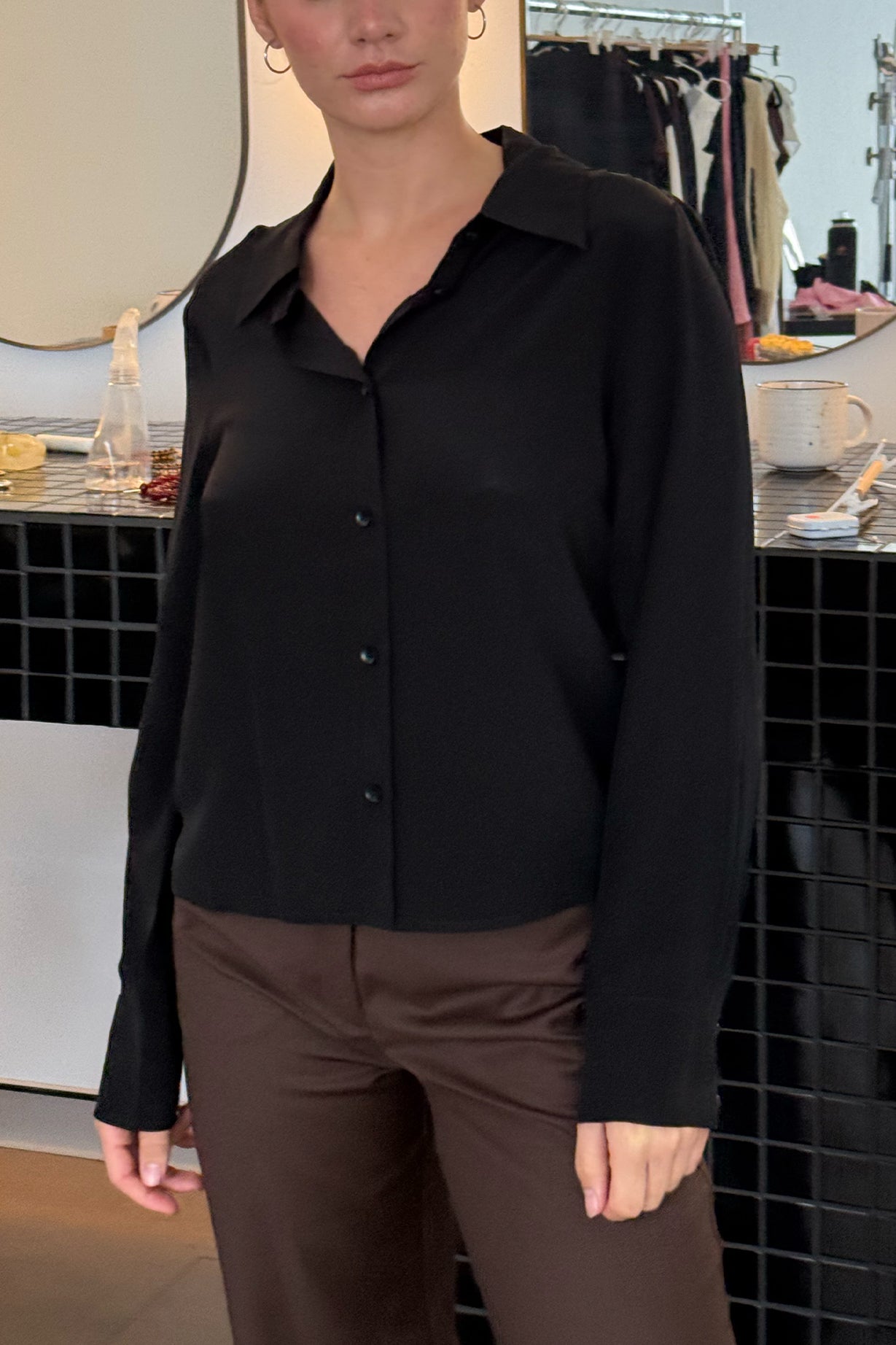 Classic Long Sleeve Silk Shirt Nera