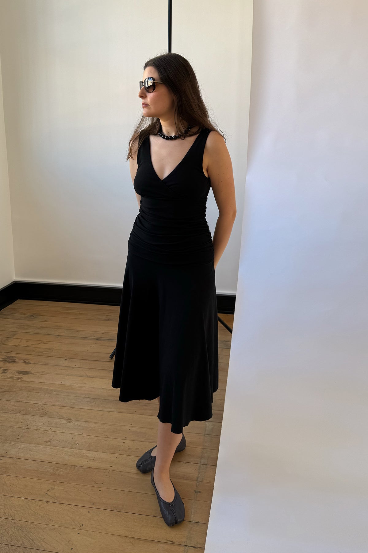 Ruched Plunge Jersey Dress Nera