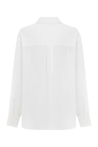 Relaxed Long Sleeve Silk Hemp Shirt Gessato Bianca