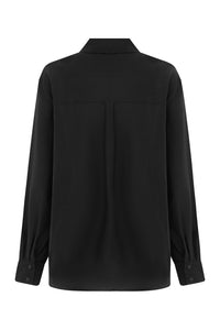 Relaxed Long Sleeve Silk Hemp Shirt Gessato Nera